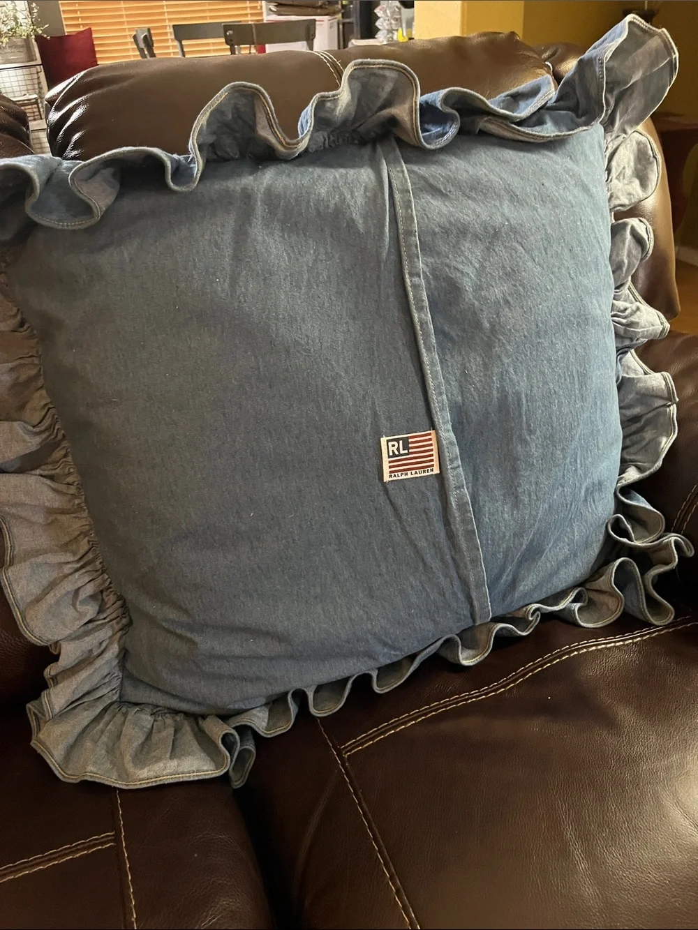 Ralph Lauren Denim-Blue Ruffled Square Pillow